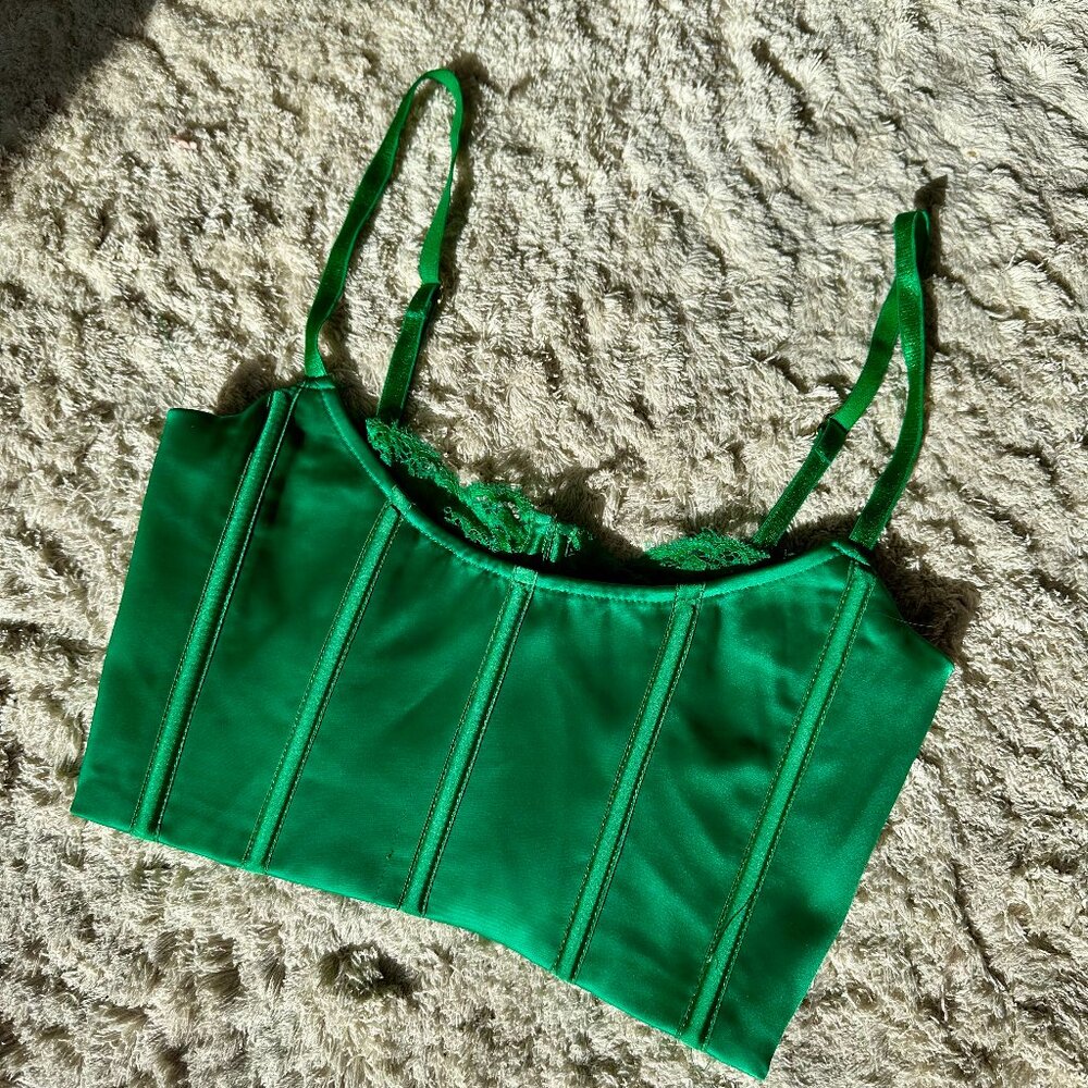 🍀 MESHKI Lake Lace Bustier Corset Cami Top Green XS - Picture 3 of 10